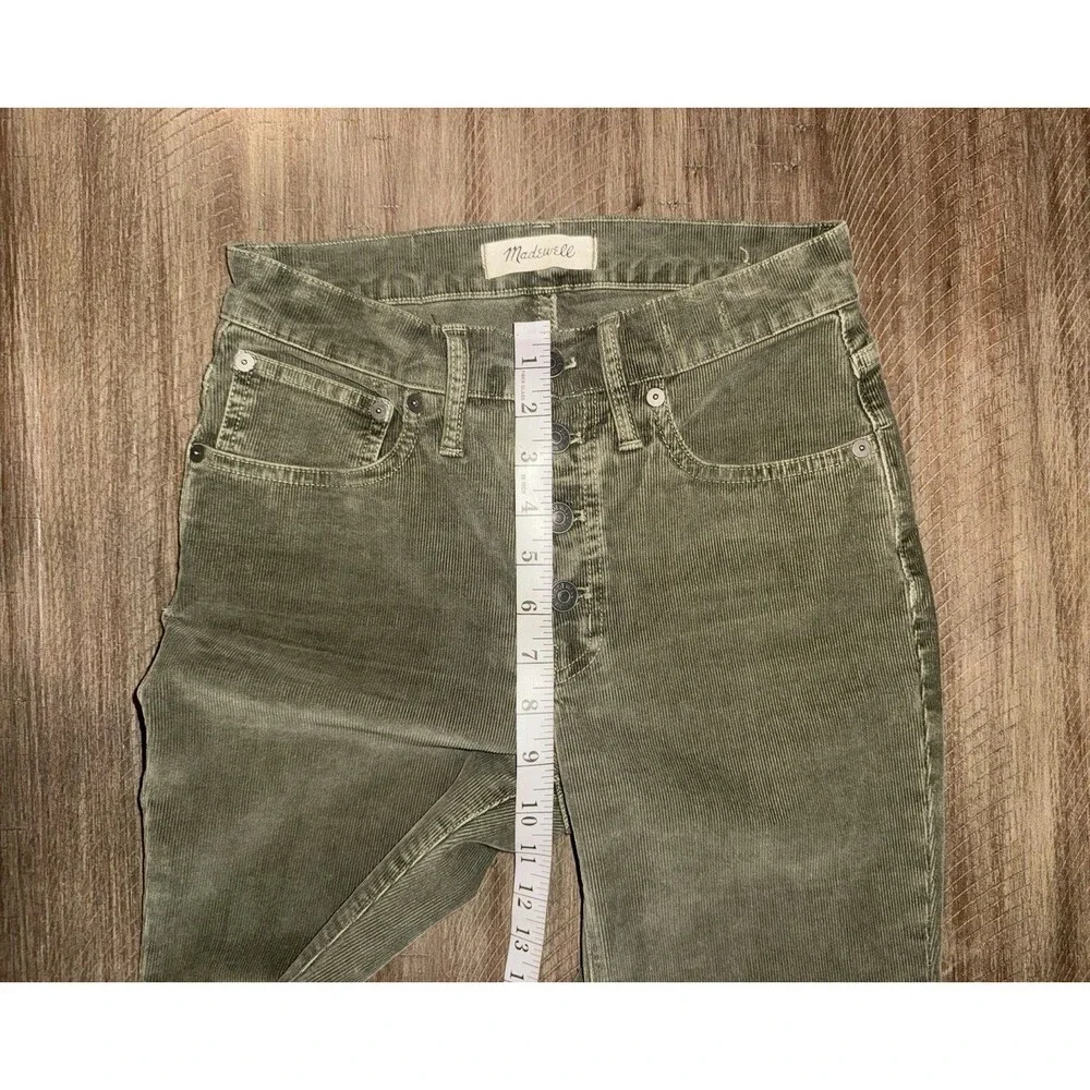 Madewell Cali Demi-Boot Button Fly Raw Hem Capers Green Corduroy Pants Size 24